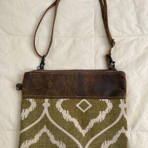 Brown and Green Patterned Women's Bag 11”W x 10” H